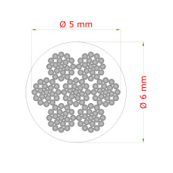 Oceľové lanko ø5mm (7x19 dr.) /galvanicky pozinkované s PVC obalom - celková hrúbka ø6mm Oceľové lanko ø5mm (7x19 dr.) /galvanicky pozinkované s PVC obalom - celková hrúbka ø6mm